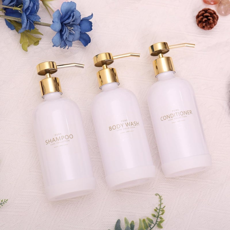 Janxin Shampoo and Conditioner Dispenser Set of 3,Refillable 20.5OZ Shampoo Bottles with Non-Slip Protective Silicone Pad,Shower Soap Dispenser with Waterproof Labels for Bathroom (White) - Image 5